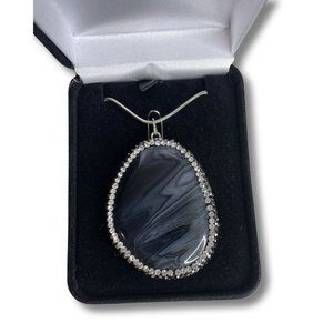 Black Pave Agate Sparkly Druzy Pendant Necklace 18"
